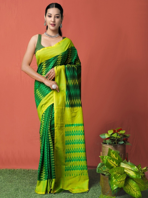 

Unnati Silks Green Silk Cotton Pochampally Saree