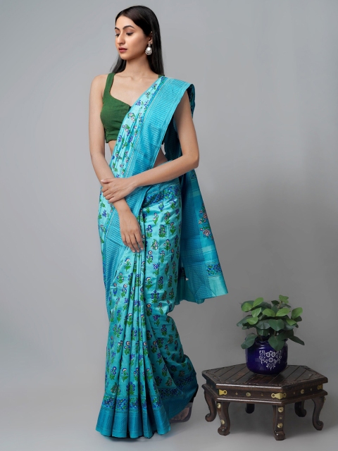 

Unnati Silks Turquoise Blue & Green Ethnic Motifs Silk Blend Mysore Silk Saree