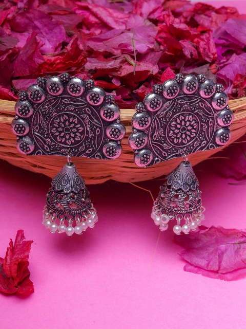 

DIVA WALK Silver-Toned Contemporary Jhumkas Earrings