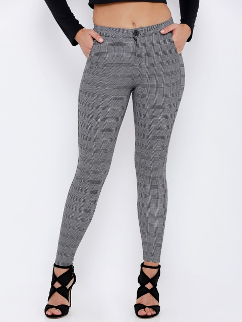 

Kraus Jeans Women Grey Checked Skinny-Fit Treggings