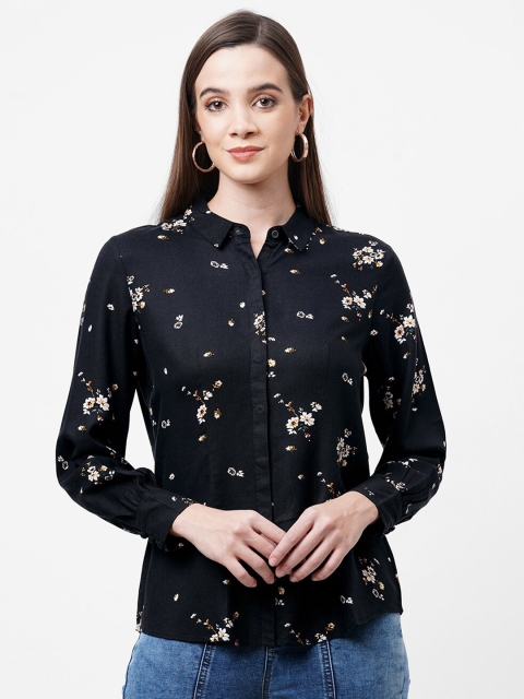 

Kraus Jeans Black Floral Print Shirt Style Top