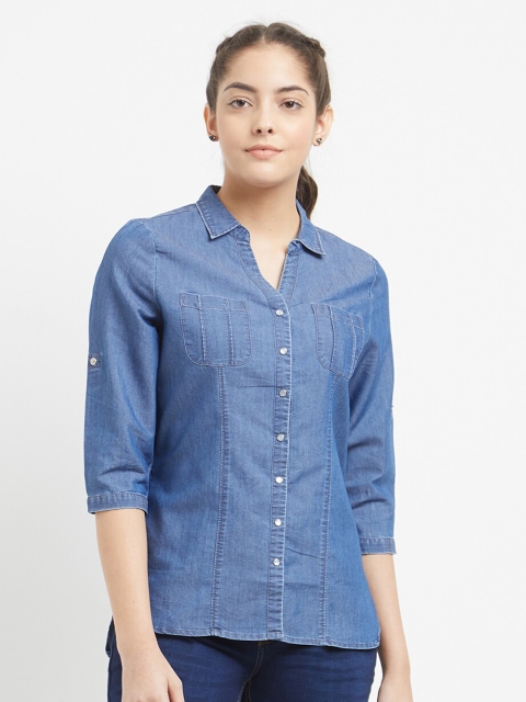 

Kraus Jeans Women Blue Solid Denim Casual Shirt