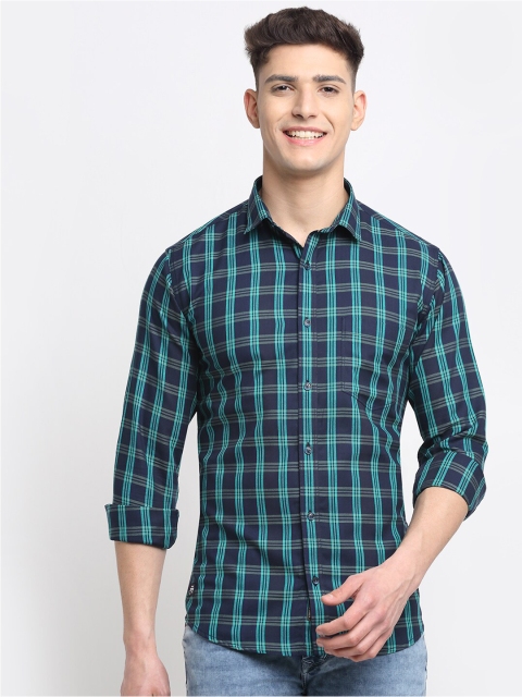 

La Mode Men Blue Premium Slim Fit Tartan Checks Checked Cotton Casual Shirt