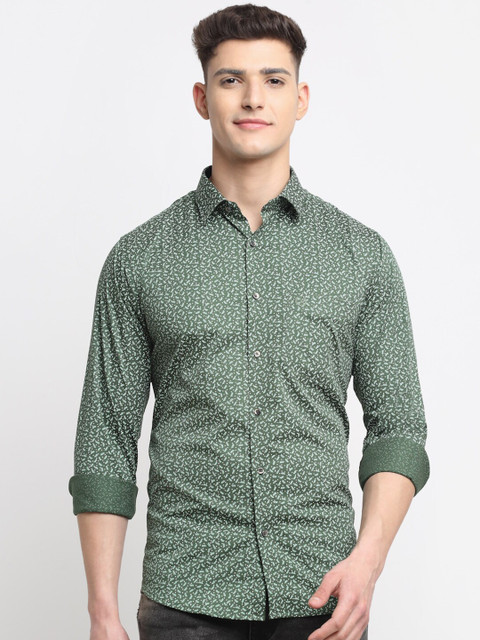 

La Mode Men Olive Green Premium Slim Fit Printed Party Shirt