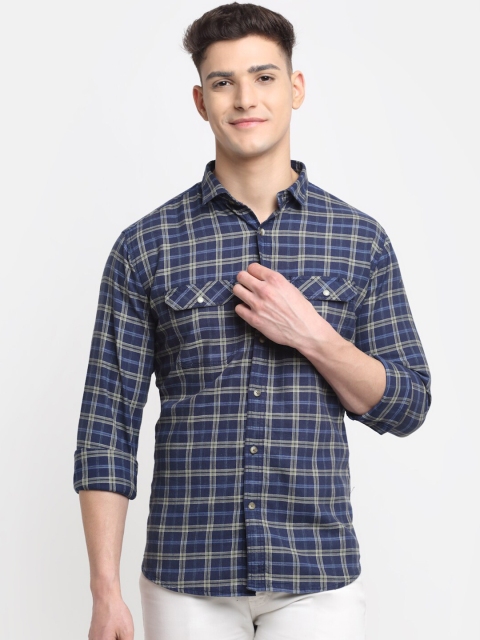 

La Mode Men Blue Premium Slim Fit Tartan Checks Checked Cotton Casual Shirt