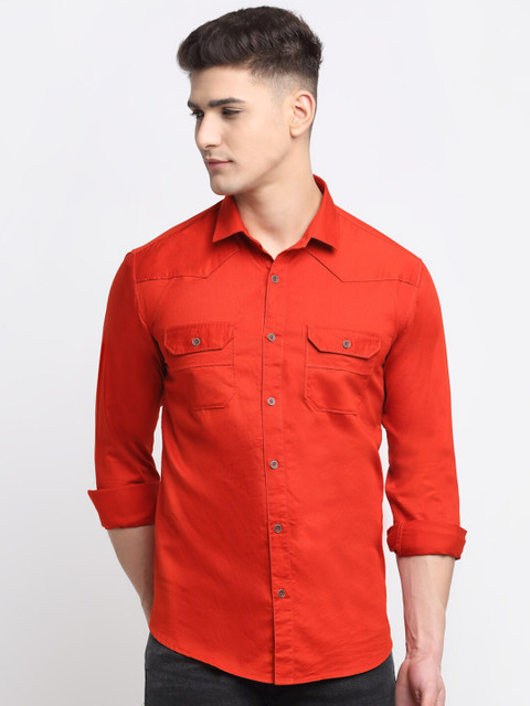 

La Mode Men Orange Premium Slim Fit Cotton Casual Shirt