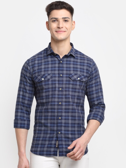 

La Mode Men Blue Premium Slim Fit Tartan Checks Checked Casual Shirt