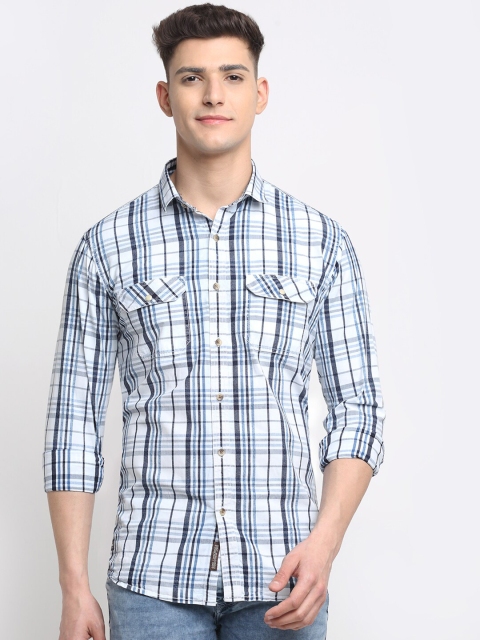 

La Mode Men Blue Premium Slim Fit Tartan Checks Checked Cotton Casual Shirt