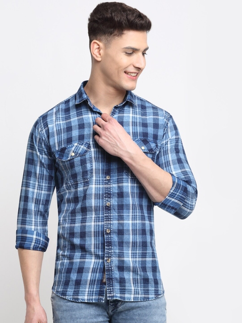 

La Mode Men Blue Premium Slim Fit Tartan Checks Checked Casual Shirt