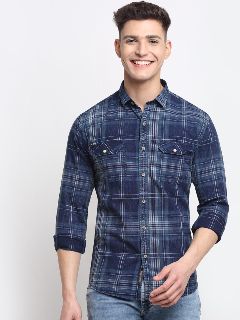 

La Mode Men Blue Premium Slim Fit Tartan Checks Pure Cotton Casual Shirt