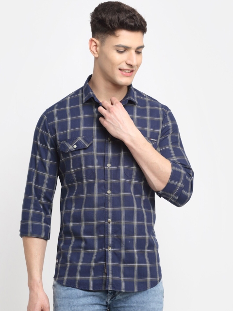 

La Mode Men Blue Premium Slim Fit Grid Tattersall Checked Pure Cotton Casual Shirt