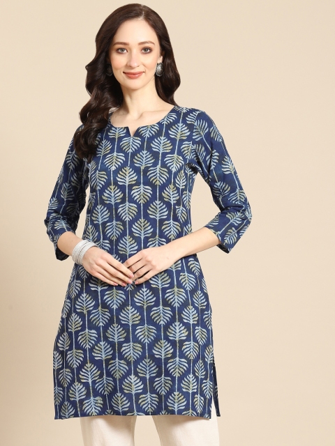

Prakrti Blue Ethnic Motifs Hand Block Printed Pure Cotton Kurti