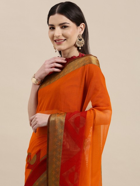 

KALINI Orange & Red Brasso Printed Saree
