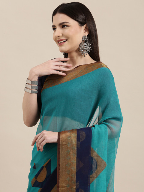 

KALINI Blue Brasso Printed Saree