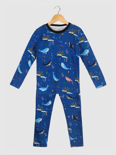

Lazy Shark Boys Blue & Yellow Printed Night suit