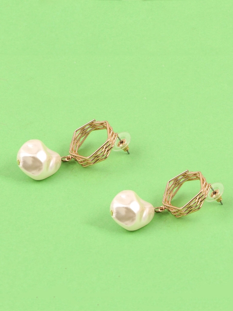 

Jewelz White & Gold-Plated Contemporary Drop Earrings
