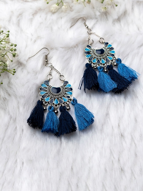 

Jewelz Blue & Silver-Toned Contemporary Drop Earrings