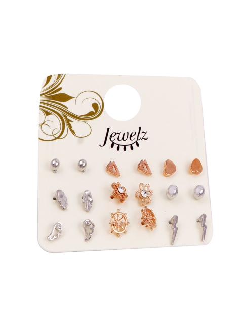 

Jewelz Set of 9 Silver-Plated Multicoloured Contemporary Studs, Multi