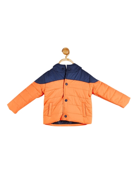 

612 league Boys Orange Colourblocked Hooded Open Front Jacket