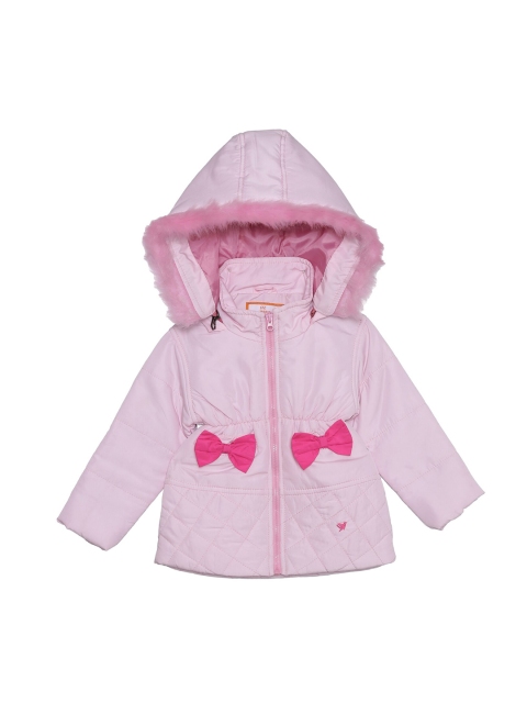 

612 league Girls Pink Hooded Tailored Jacket With Bow Detail