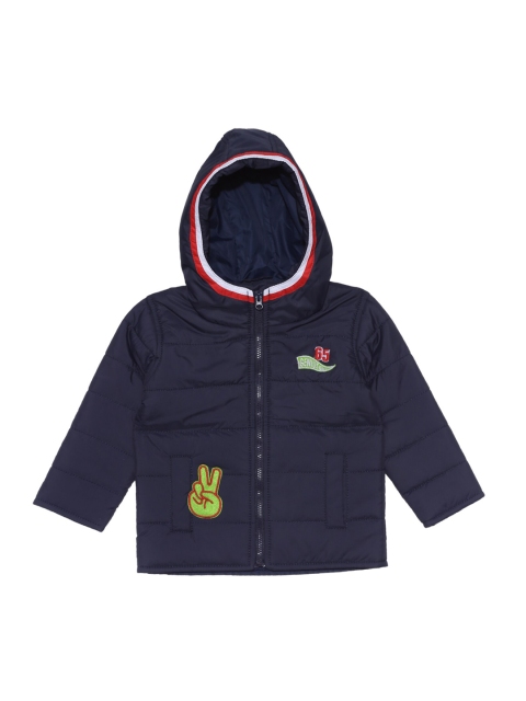 

612 league Boys Navy Blue Padded Hooded Jacket with Patchwork