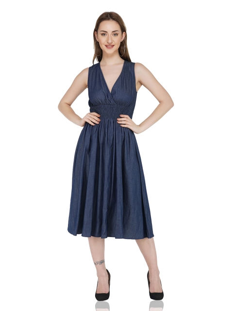

THE CLOTHING FACTORY Blue Denim Pure Cotton Smocked Dress