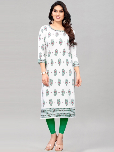 

KALINI Women White & Green Ethnic Motifs Printed Crepe Kurta