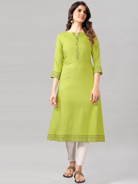 

KALINI Women Lime Green Thread Work Kurta