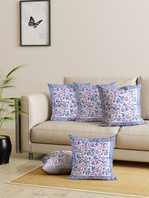 

Gulaab Jaipur Blue & White Set of 5 Floral Square Cushion Covers