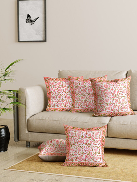 

Gulaab Jaipur Set of 5 Pink & White Ethnic Motifs Cotton Square Cushion Covers