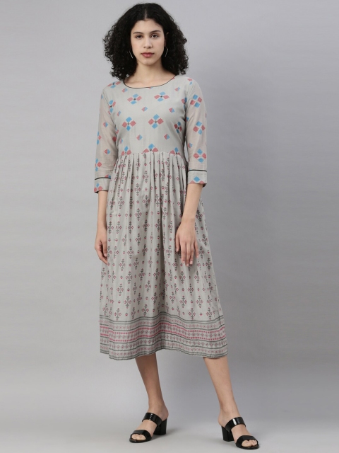 

GOLDSTROMS Women Grey Geometric Embroidered Cotton Dress