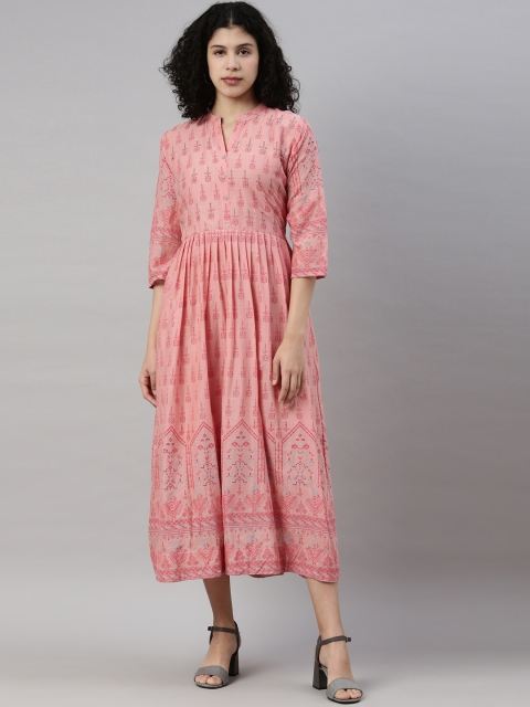 

GOLDSTROMS Peach-Coloured Printed Ethnic Dress