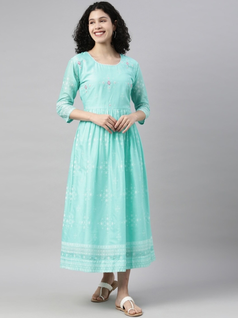 

GOLDSTROMS Women Blue & pale blue Ethnic Motifs Gotta Patti Anarkali Kurta