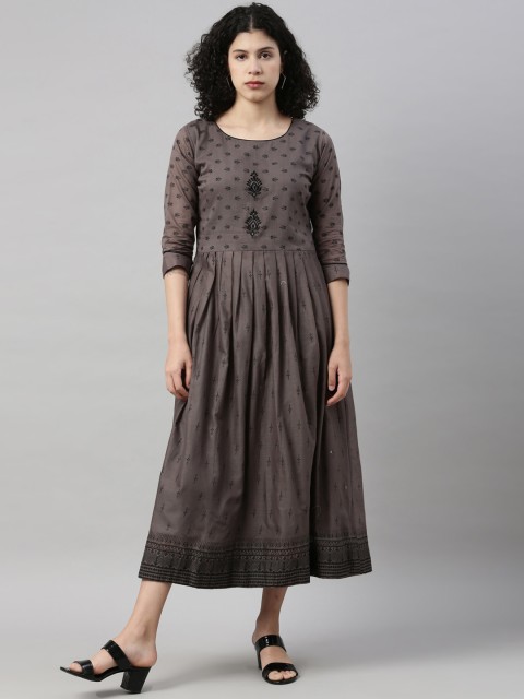 

GOLDSTROMS Women Grey & bungee cord Geometric Striped Anarkali Kurta