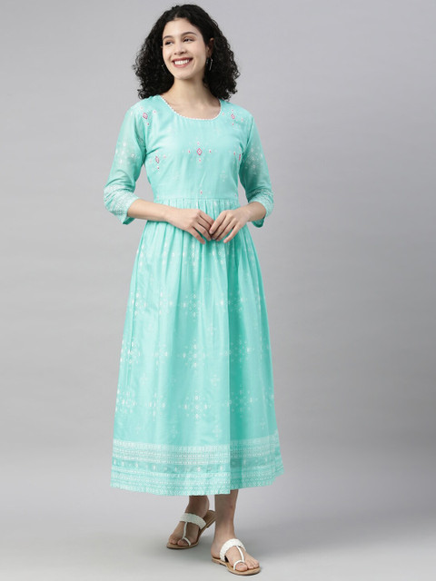 

GOLDSTROMS Women Blue & pale blue Ethnic Motifs Gotta Patti Anarkali Kurta