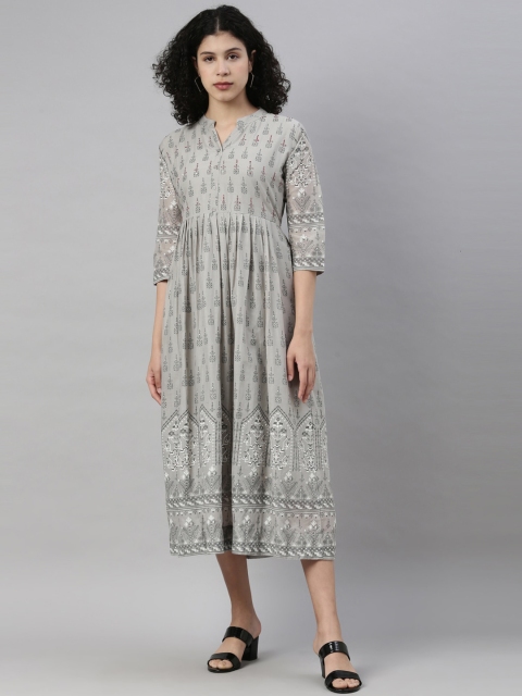 

GOLDSTROMS Women Grey Ethnic Motifs Printed Thread Work Anarkali Kurta