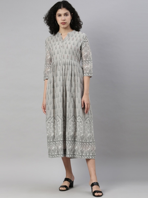 

GOLDSTROMS Women Grey Ethnic Motifs Printed Thread Work Anarkali Kurta
