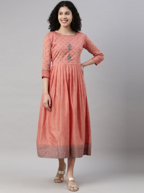 

GOLDSTROMS Women Peach-Coloured Geometric Printed Anarkali Kurta