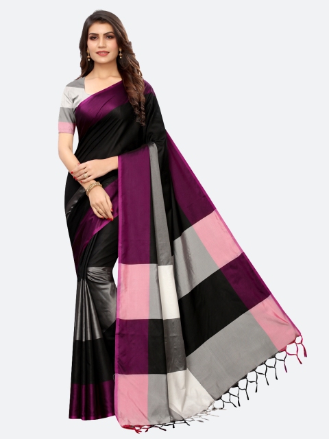 

KALINI Black & Purple Striped Saree