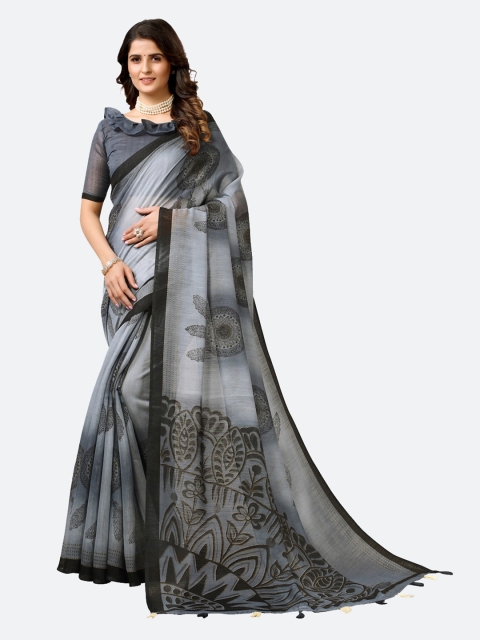 

KALINI Grey & Black Ethnic Motifs Saree