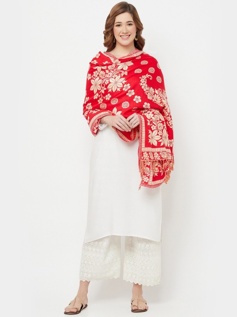 

Safaa Women Red & White Woven Design Shawl