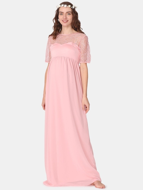 

The Mom Store Women Pink Georgette Maternity Maxi Dress