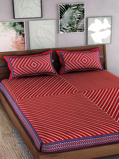 

Palakh Red & White Striped King Bedsheet with 2 Pillow Covers