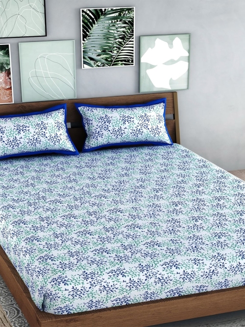 

Palakh Blue & White Floral Pure Cotton 240 TC King Bedsheet with 2 Pillow Covers