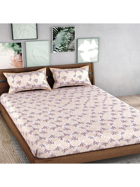 

Palakh Cream-Coloured & Maroon Floral King Bedsheet with 2 Pillow Covers