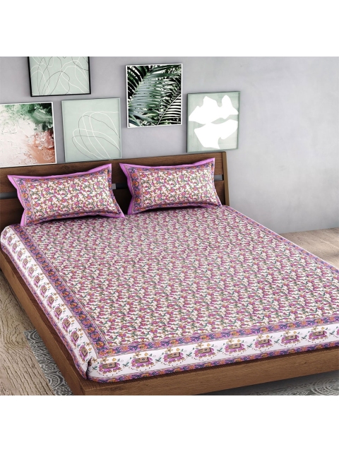 

Palakh Purple & White Floral 240 TC King Bedsheet with 2 Pillow Covers