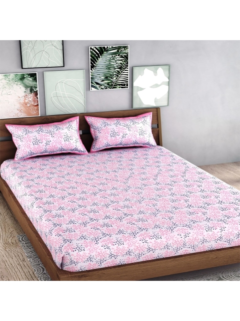 

Palakh Pink & White Floral 240 TC Pure Cotton King Bedsheet with 2 Pillow Covers