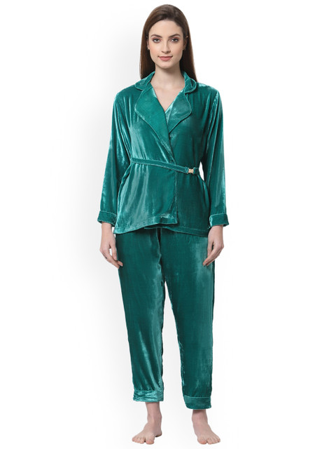 

MAXENCE Women Blue Velvet Night suit