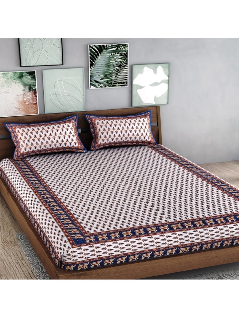 

Palakh Blue & White Floral King Bedsheet with 2 Pillow Covers