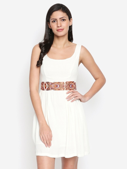 

aaliya White Georgette Mini Dress With Embroidered Detail